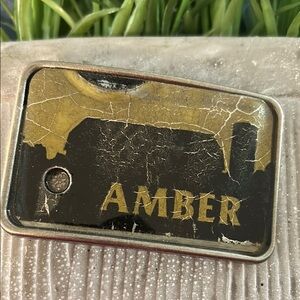 Handmade License plate Belt buckle NEW artisan made it says AMBER